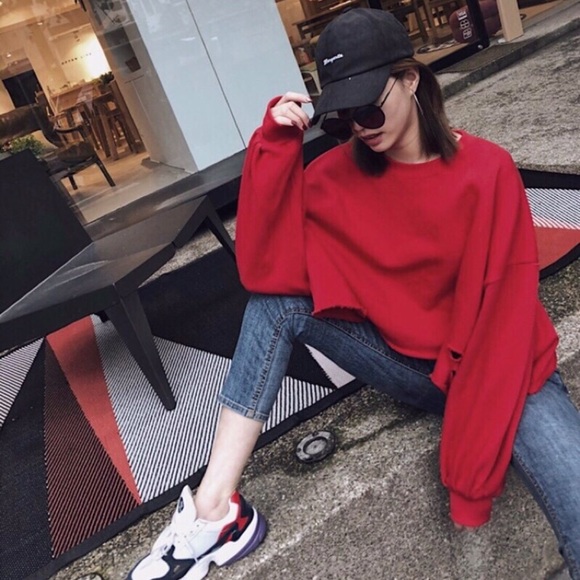 Ripped sweatshirt crop - Picture 2 of 4